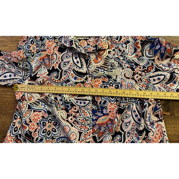 Charter Club Woman 1X Paisley Button Front Blouse Navy Coral Long Sleeve - Picture 4 of 6